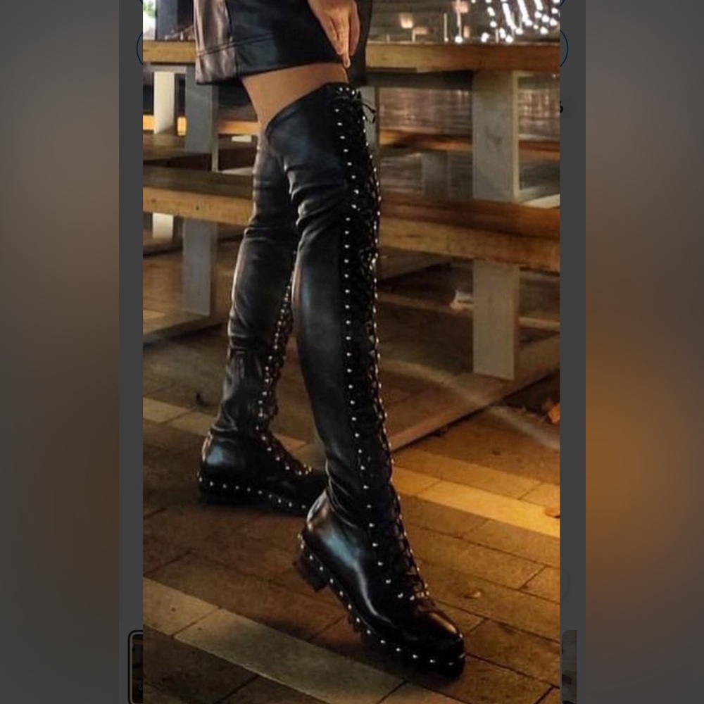 Le Silla Black Over the Knee Boots with Studded Detail